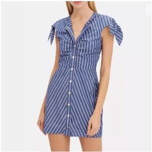 Derek Lam 10 Crosby Snap Front Ruched Navy Stripe Mini Dress Sz 2